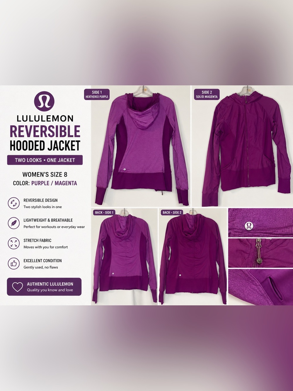 Lululemon Reversible Purple/Magenta Hooded Jacket